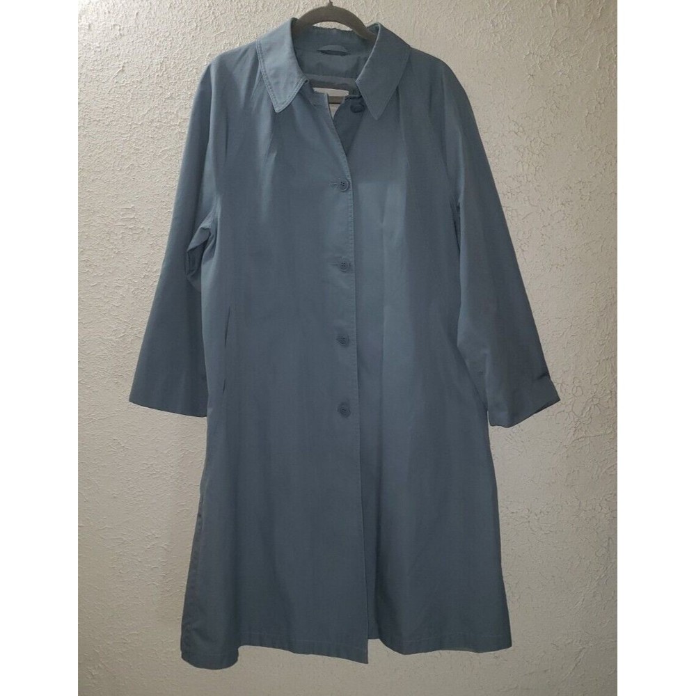 Vtg Astor One XL Blue Trench Coat Women's Long Length Single Breasted Sz 18